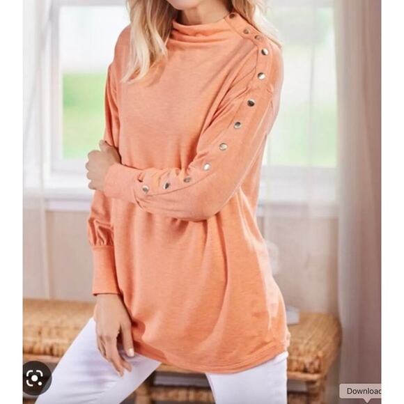 Soft Surroundings Arley Tunic Sweater Snap Sleeve Funnelneck Orange Size Medium - Picture 1 of 8